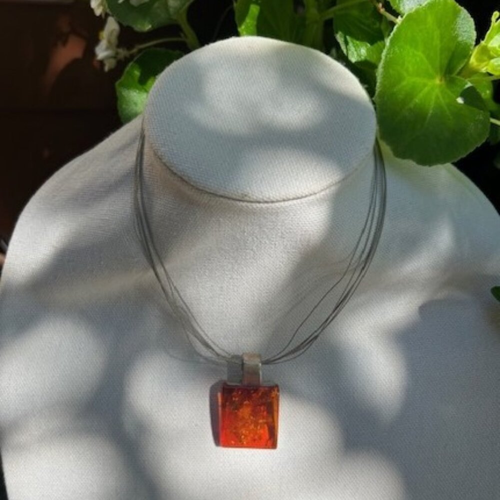 VALERIO POLAND V-8 925 Silver BALTIC AMBER Pendant 5-Strand Necklace